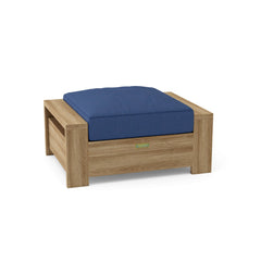 Anderson Teak Madera ottoman in various designer colors, showcasing a stylish, cushioned footstool with wooden legs.