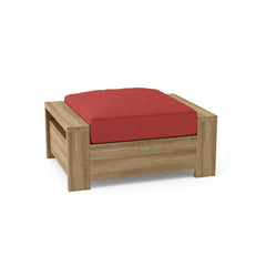Luxury Anderson Teak MADERA Ottoman outdoor footstool in cast pomegranate, featuring 9 designer color options for patio decor.