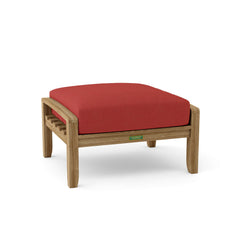 Anderson Teak NATSEPA Ottoman in cast pomegranate, a luxury outdoor teak wood footstool with 9 designer color options for patio.