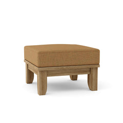 Anderson Teak Riviera Ottoman in cast pomegranate, a luxury outdoor teak footstool with 9 designer color options for patios.