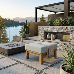 Riviera ottoman by Anderson Teak in nine designer colors, featuring a stylish, versatile footstool with modern design.