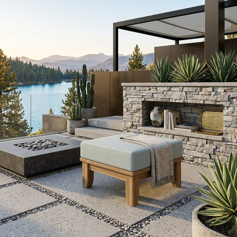 Riviera ottoman by Anderson Teak in nine designer colors, featuring a stylish, versatile footstool with modern design.