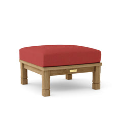 SouthBay deep seating ottoman by Anderson Teak in cast pomegranate, showing luxurious outdoor teak footstool with designer color options.