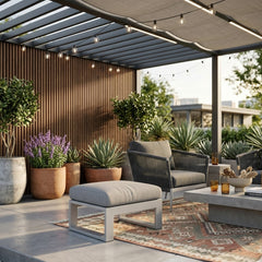 Anderson Teak Lucca ottoman footstool with wooden frame and cushioned top, perfect for living room or lounge decor.