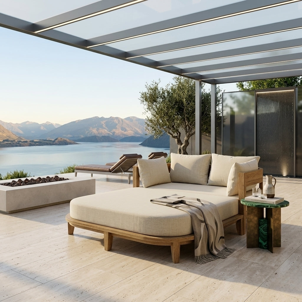 Outdoor CORONADO DAYBED by Anderson Teak in 9 designer colors, featuring a stylish and comfortable outdoor lounging design.