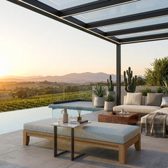 Anderson Teak Luxe 72-inch outdoor daybed in cast pomegranate finish, stylish outdoor patio lounge with designer color options.