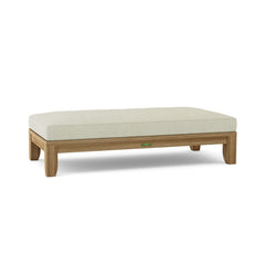 Anderson Teak Riviera 60-inch outdoor daybed with A-grade teak, featuring a cast pomegranate finish and available in 9 designer colors.