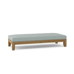 Outdoor daybed by Anderson Teak with A-grade teak wood, in cast pomegranate color, featuring a spacious lounge design for garden use.