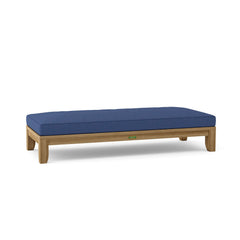 Anderson Teak Luxe 72-inch outdoor daybed with A-grade teak wood in cast pomegranate color, designed for garden lounging.