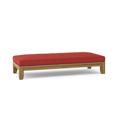 Anderson Teak 72-inch outdoor daybed with A-grade teak wood, shown in cast pomegranate color, ideal for garden lounging.