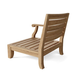 Anderson Teak Riviera teak wood outdoor sectional sofa set with plush cushions in natural, garden lounge setting, 9 designer colors.