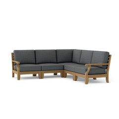 Anderson Teak Riviera teak wood outdoor sectional sofa set with natural cushions, designed for garden lounge, 9 color options.