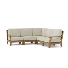 Anderson Teak Riviera Teak Wood Outdoor Sofa set with deep seating and cushions in natural canvas, 9 designer colors for garden lounge.