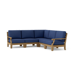 Anderson Teak Riviera Teak Wood Outdoor Sofa Set with deep seating, natural canvas cushions, and nine designer color options.
