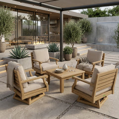 Anderson Teak Riviera Teak Wood outdoor sofa set with deep seating, natural canvas cushions, and nine designer colors for garden lounge.