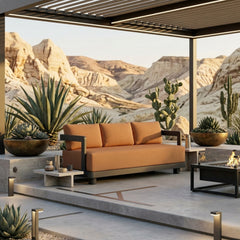 Anderson Teak Granada Aluminum outdoor patio 3-seater sofa in navy canvas, perfect for garden lounge, available in 9 designer colors.