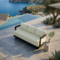 Anderson Teak Granada Aluminum outdoor patio 3-seater sofa in navy canvas, designed for garden lounge with 9 color options.