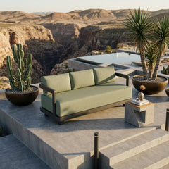 Anderson Teak Granada Aluminum outdoor sofa, navy canvas, 3-seater garden lounge, modern design with 9 color options.