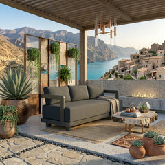 Anderson Teak Granada Aluminum outdoor patio 3-seater sofa in navy canvas, perfect for garden lounge with 9 designer colors.