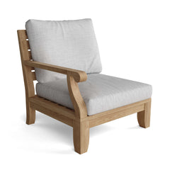 Outdoor sectional sofa set in teak wood with beige cushions, designed for garden lounge, by Anderson Teak in 9 color options.