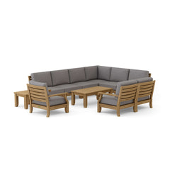 Anderson Teak Riviera Teak Wood Outdoor Sofa Set with deep seating and canvas cushions, available in nine designer colors for garden lounge.