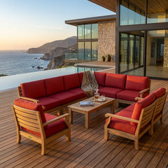 Anderson Teak Riviera Teak Wood Outdoor Sofa set with deep seating, garden lounge design, available in 9 designer colors.