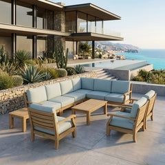Anderson Teak Riviera Teak Wood Outdoor Sofa Set with deep seating, in natural wood finish, designed for garden lounge and patio.