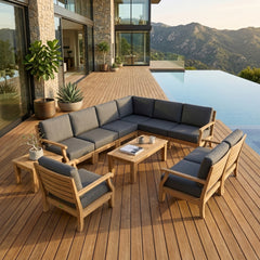 Anderson Teak Riviera Teak Wood Outdoor Sofa set with deep seating, garden lounge, in various designer colors.