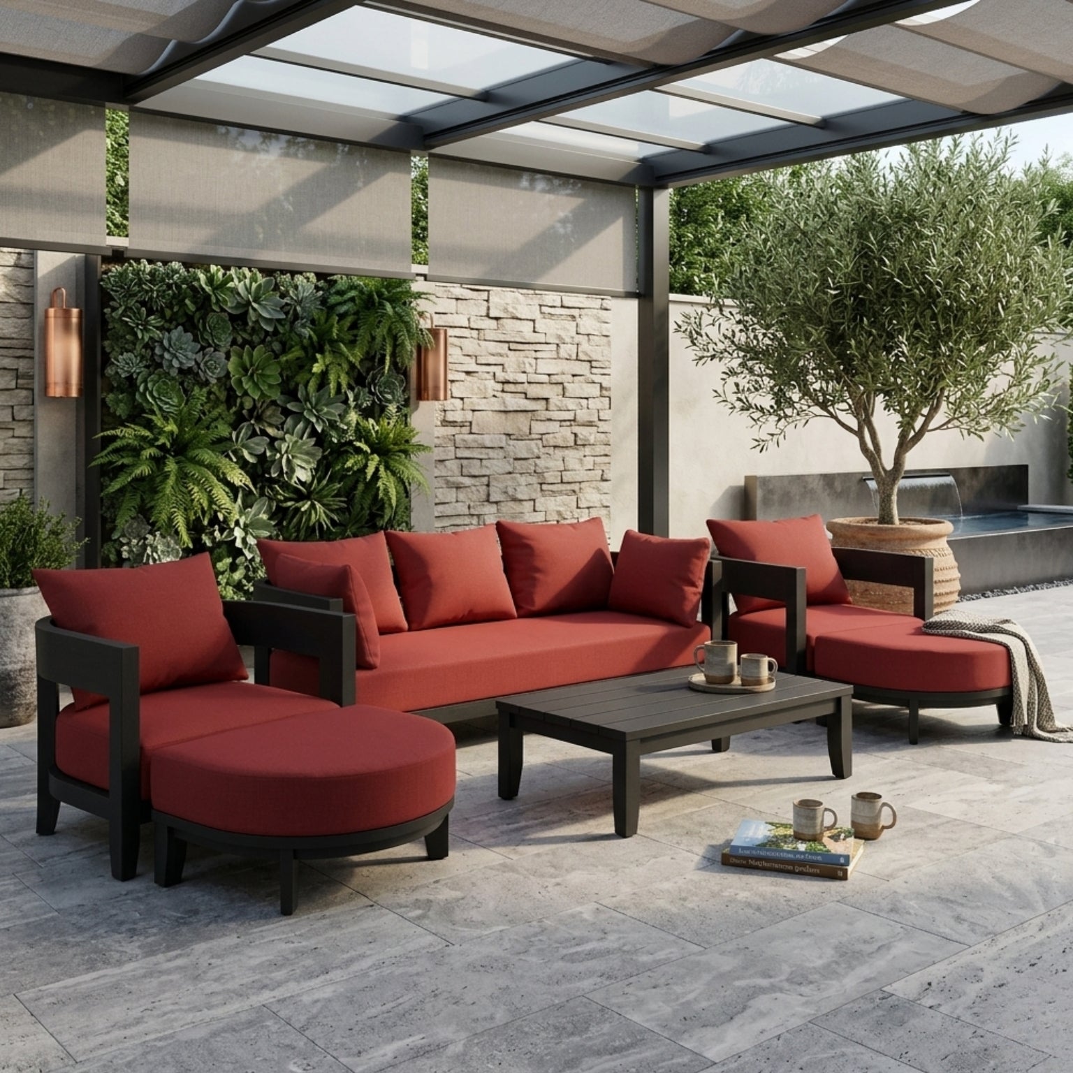 Anderson Teak Coronado 6-piece aluminum outdoor sofa set in cast charcoal with deep seating for garden lounge.