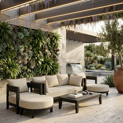 Anderson Teak Coronado 6-piece aluminum outdoor sofa set in cast charcoal with deep seating for garden lounge and patio.