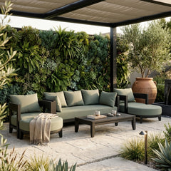 Anderson Teak Coronado 6-piece aluminum outdoor sofa set in cast charcoal, designed for garden lounge with deep seating and multiple colors.