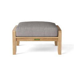 Outdoor Anderson Teak modular teak wood sofa set with cushions, in cast mist color, designed for garden lounge patios.