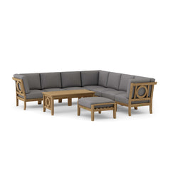 Anderson Teak NATSEPA modular outdoor sofa set with teak wood frames, cushioned seats, and multiple color options for garden lounge.