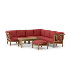Anderson Teak NATSEPA modular teak outdoor sofa set with cushions in cast mist color, ideal for garden lounge seating.