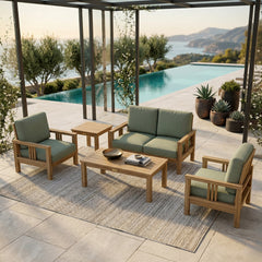 Southbay Teak Wood outdoor sofa set by Anderson Teak, deep seating, garden lounge, in one of nine designer colors.