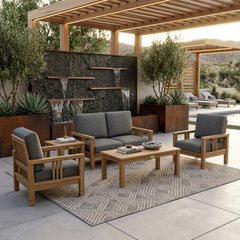 Southbay Teak Wood outdoor sofa set by Anderson Teak, deep seating for garden lounge, available in 9 designer colors.
