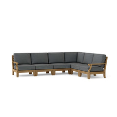 Anderson Teak Riviera teak wood outdoor sofa set with deep seating, in cast mist color, for garden lounge and patio relaxation.
