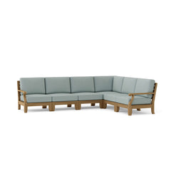 Anderson Teak Riviera teak outdoor sectional sofa in cast mist, featuring deep seating and nine designer colors for garden lounge.