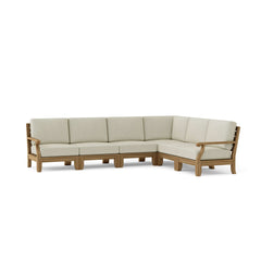 Anderson Teak Riviera teak wood outdoor sofa set with deep seating, in Cast Mist color, designed for garden lounge and patio.