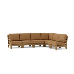 Anderson Teak Riviera teak wood outdoor sectional sofa with deep seating, in cast mist color for garden lounge or patio.