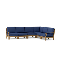 Anderson Teak Riviera teak wood outdoor sofa set with deep seating, in cast mist color, ideal for garden lounge and patio relaxation.