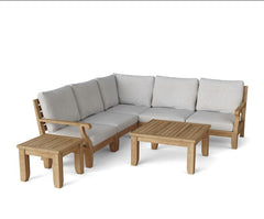 Anderson Teak Riviera Teak Wood Outdoor Sofa Set with deep seating, in cast mist color, for garden lounge with 9 designer color options.