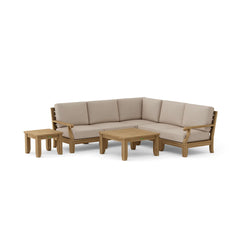 Anderson Teak Riviera Teak Wood Outdoor Sofa Set with deep seating, in a garden lounge setting, featuring stylish design and nine color options.