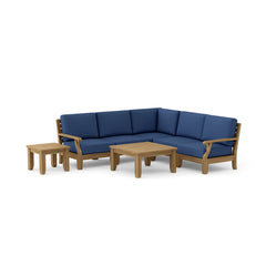 Anderson Teak Riviera Teak Wood Outdoor Sofa Set with deep seating, garden lounge style, in cast mist color with nine designer options.