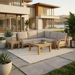 Anderson Teak Riviera Teak Wood Outdoor Sofa Set with deep seating, in Mist color, for garden lounge, part of luxury patio sectional collection.