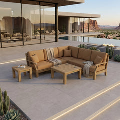 Anderson Teak Riviera Teak Wood Outdoor Sofa Set with deep seating, available in 9 designer colors for garden lounge relaxation.