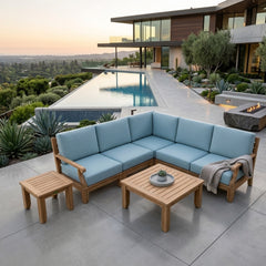 Anderson Teak Riviera Teak Wood Outdoor Sofa Set with deep seating, in cast mist color, for garden lounge, part of luxury patio collection.