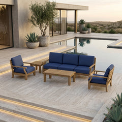 Anderson Teak Riviera Teak Wood outdoor sofa set with deep seating, in Mist color, designed for garden lounge and patio relaxation.