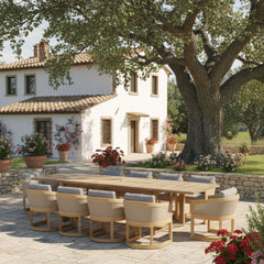 Outdoor sofa from the 11-piece Catania dining set by Anderson Teak, featuring stylish teak wood design and comfortable seating.