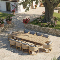 Outdoor sofa from the 11-piece Catania dining set by Anderson Teak, featuring stylish teak wood construction and comfortable seating.
